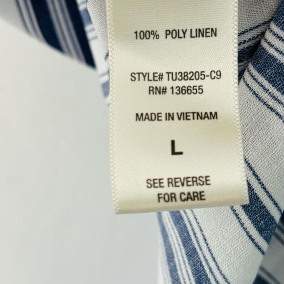 Stitch Fix West Kei tab 3/4 Sleeve High Low Blue & White Striped Blouse Size L - Picture 7 of 8